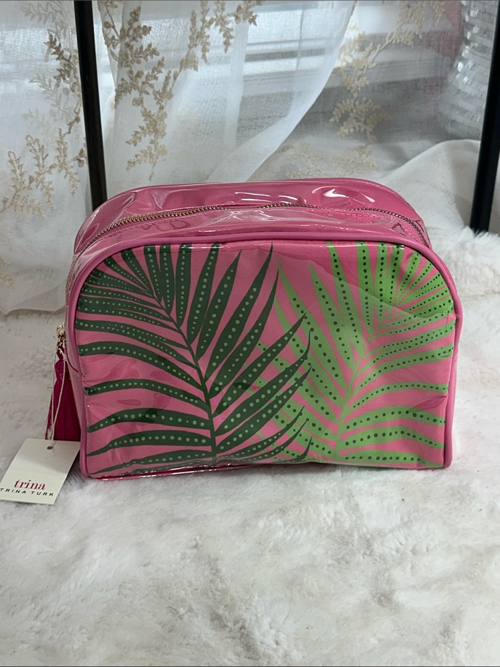 Trina Trina Turk pink tropical travel cosmetic bag